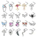 1Pc 20g L Shape Dangling Nose Stud Wing Heart Zircon Screw Bar Indian Screw Nose Rings Nose Retainer