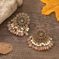 New Boho Drop Earrings for Women Antique Crystal Flower Party Dangle Earrings Beads Tassel Indian