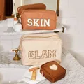 Customize DIY Letters Patch Heart Pearl Rhinestone Nylon Durable Waterproof Pouch Makeup Case Nylon