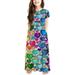 ZCFZJW Girls Summer Short Sleeve Floral Dresses Casual Round Neck Pullover Tank Dress Loose Fit Pleated Maxi Dress Cute Princess Dress Multicolor 9-10 Years