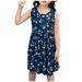 ZCFZJW Kids Girls Summer Sleeveless Princess Dress Trendy Floral Pattern Print Crew Neck Pullover Tank Dress Loose Pleated Beach Sundress Navy 4-5 Years