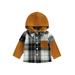 Qtinghua Infant Toddler Baby Boys Shirts Plaids Long Sleeve Hooded Turn-Down Collar Button Hoodies Fall Tops Yellowish Brown 18-24 Months