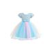 Suanret Kids Girls Dress 3D Flower Short Puff Sleeve Formal Dress Wedding Party Pageant Dress Ball Gown Dress Sky Blue 4 Years