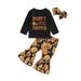 Qtinghua Toddler Baby Girls Halloween Clothes Letter Print Long Sleeve Tops and Pumpkin Print Flared Pants Headband Set Black Pumpkin 18-24 Months