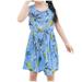 ZCFZJW Girls Summer Princess Dress Cute Floral Pattern Printed Sleeveless Beach Sundress Loose Pleated Casual Crewneck Midi Dresses Blue 110