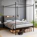 Red Barrel Studio® Aneres Queen Tufted Canopy Bed Upholstered/Metal in Black | 79.5 H x 86.6 W x 60 D in | Wayfair D85C6A2FAB4043EBB4A9343E7DD5311D