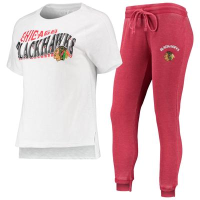 Concepts Sport Rot/Weiß Chicago Blackhawks Resurgence Slub Burnout Raglan-Top & Jogginghose-Schlafanzugset für Damen Image