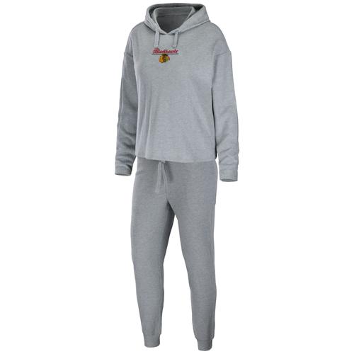 Damenbekleidung von Erin Andrews Heather Grey Chicago Blackhawks Logo Pullover Hoodie & Pants Schlafset