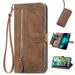 Samsung Galaxy A42 5G Samsung Galaxy A42 5G Wallet Case for Women Men Durable Embossed PU Leather Magnetic Flip Zipper Card Holder Phone Case with Wristlet Strap Brown