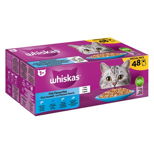 48x 85g Megapack Whiskas 1+ Adult Frischebeutel Fisch Auswahl in Gelee Katzenfutter nass