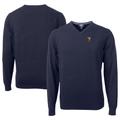 Men's Cutter & Buck Navy West Virginia Mountaineers Alumni Logo Lakemont Tri-Blend V-Neck Pullover Sweater