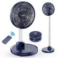TriPole Standing Fan, 12000mAh Rechargeable Floor Fan 6 Speeds Foldable Pedestal Fan-6 Timer Settings, Remote Control, LED Display, 70°Oscillating Fan 200°Head Tilt-Dark Blue