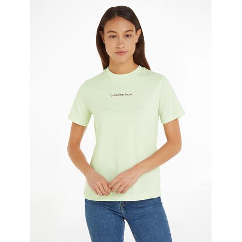 „T-Shirt CALVIN KLEIN JEANS „“INSTITUTIONAL STRAIGHT TEE““ Gr. L (40), grün (canary green, amaranth) Damen Shirts Jersey mit Markenlabel“