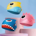 New Kids Swimming Caps Cute Cartoon Dinosaur Boys Girls Swim Cap Soft Silicone Waterproof Children