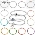 Buipoey Silver Color Zircon Owl clip snake Chain Bracelets Fit Original Charm Child boys Girls