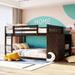 Twin Size Bunk Bed with Storage Cabinets & Shelves Wood Platform Brown