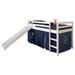 Kids Twin Solid Wood Mission Low Loft Bed with Blue Tent in White