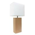 Elegant Designs Modern Leather Table Lamp with White Fabric Shade Beige