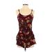 Ambiance Romper Scoop Neck Sleeveless: Burgundy Floral Rompers - Women's Size Medium