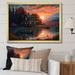Red Barrel Studio® Saadiah Autumn Sunset Cottage II On Canvas Print Metal in Blue/Orange/Red | 16 H x 32 W x 1 D in | Wayfair