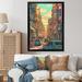 Red Barrel Studio® Orange & Pink Streetside Pause Framed On Canvas Print Metal in Green/Orange/Pink | 32 H x 24 W x 1 D in | Wayfair