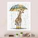 Trinx Cute Giraffel w/ Umbrella Rainy Day - Animals Giraffe Metal Wall Decor Metal in Brown/White | 32 H x 16 W x 1 D in | Wayfair
