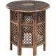 Oriental Side Table Round Carved Living Room Mango Dark Wood Kumali - Dark Wood