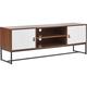Tv Stand Media Unit with Cable Management Metal Legs Dark Wood with White Nueva - Black