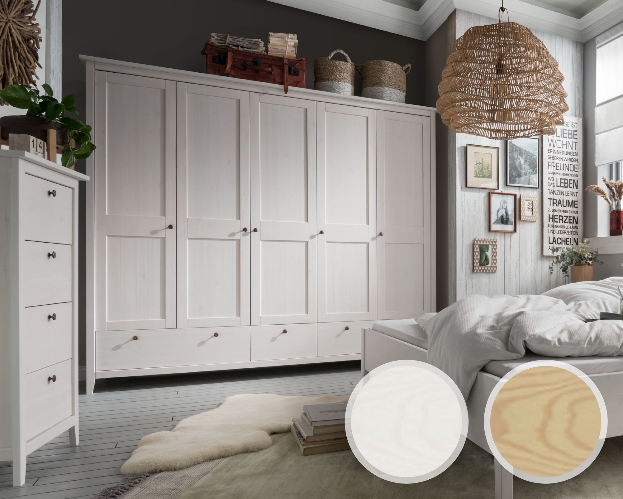 Massivholz »Solvita« Kleiderschrank 5-türig Kiefer gelaugt