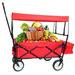 Folding Wagon Camp Cart Outdoor Beach Garden Shopping Wagon with Detachable Roof & Cup Holders Utility Wagon Perfect for Camping 150lbs Loads Beige
