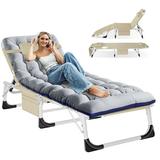 MOPHOTO 5-Position Patio Lounge Chairs Portable Folding Lounge Chair Patio Chaise Lounges Adults Reclining Folding Chaise with Pillow Camping Cot for Camping Pool Beach Patio