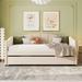 Twin Size Upholstered Daybed with Trundle, Velvet Sofa Bed with Wood Slat, No Box Spring Needed, for Bedroom Living Room, Beige