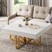 White and Gold Modern Square Coffee Table,Wood and Metal Tea Table for Living Room