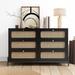 Rattan Wood Closet 6-Drawer Dresser Wood Storage Cabinet Sideboard