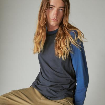 Lucky Brand Venice Burnout Long Sleeve Color Block Crew Neck - Men's Clothing Tops Crewneck T-Shirt in Blue Multi, Size L