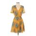 Madewell Casual Dress - Mini Plunge Short sleeves: Yellow Floral Dresses - Women's Size 00