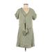 Cloth & Stone Casual Dress - Mini V Neck Short sleeves: Green Print Dresses - Women's Size Small