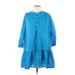 J.Crew Casual Dress - Shirtdress Crew Neck 3/4 sleeves: Blue Print Dresses - Women's Size X-Small