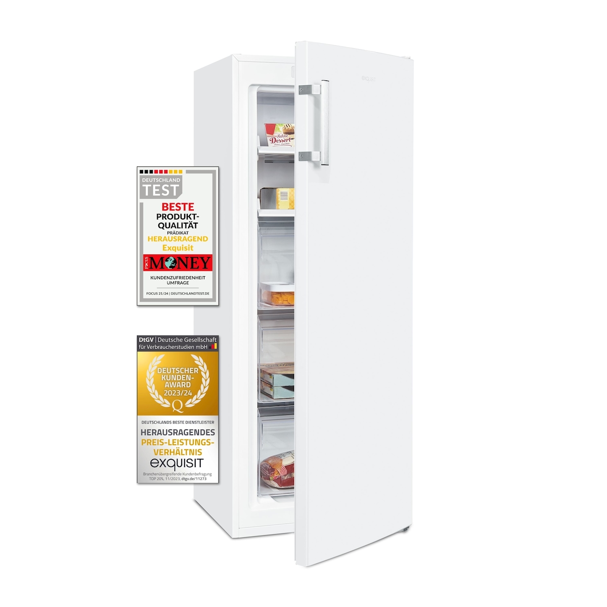 Exquisit Gefrierschrank GS231-NF-H-040C weiss | Gefrierschrank NoFrost 161 L Volumen | 4* Schnellgefrieren | Alarm | Gefrierschrank Gross Image