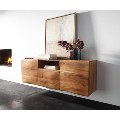 DELIFE Sideboard New Live-Edge 145 cm Akazie Natur 2 Türen 2 Schubladen 1 Fach schwebend, Sideboards, Baumkantenmöbel, Massivholzmöbel, Massivholz Image