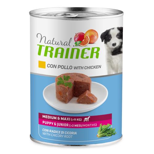 24 x 400 g Natural Trainer Medium & Maxi Puppy & Junior Huhn Nassfutter Hund