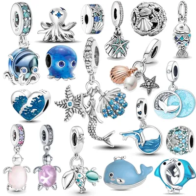 Breloques Pandora en argent 925 perles de tortue de mer bleu océan pendentifs de Bracelet bijoux