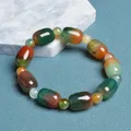 Bracelet d'agates paon vert naturel pour femme forme de tonneau de tambour bracelets de perles