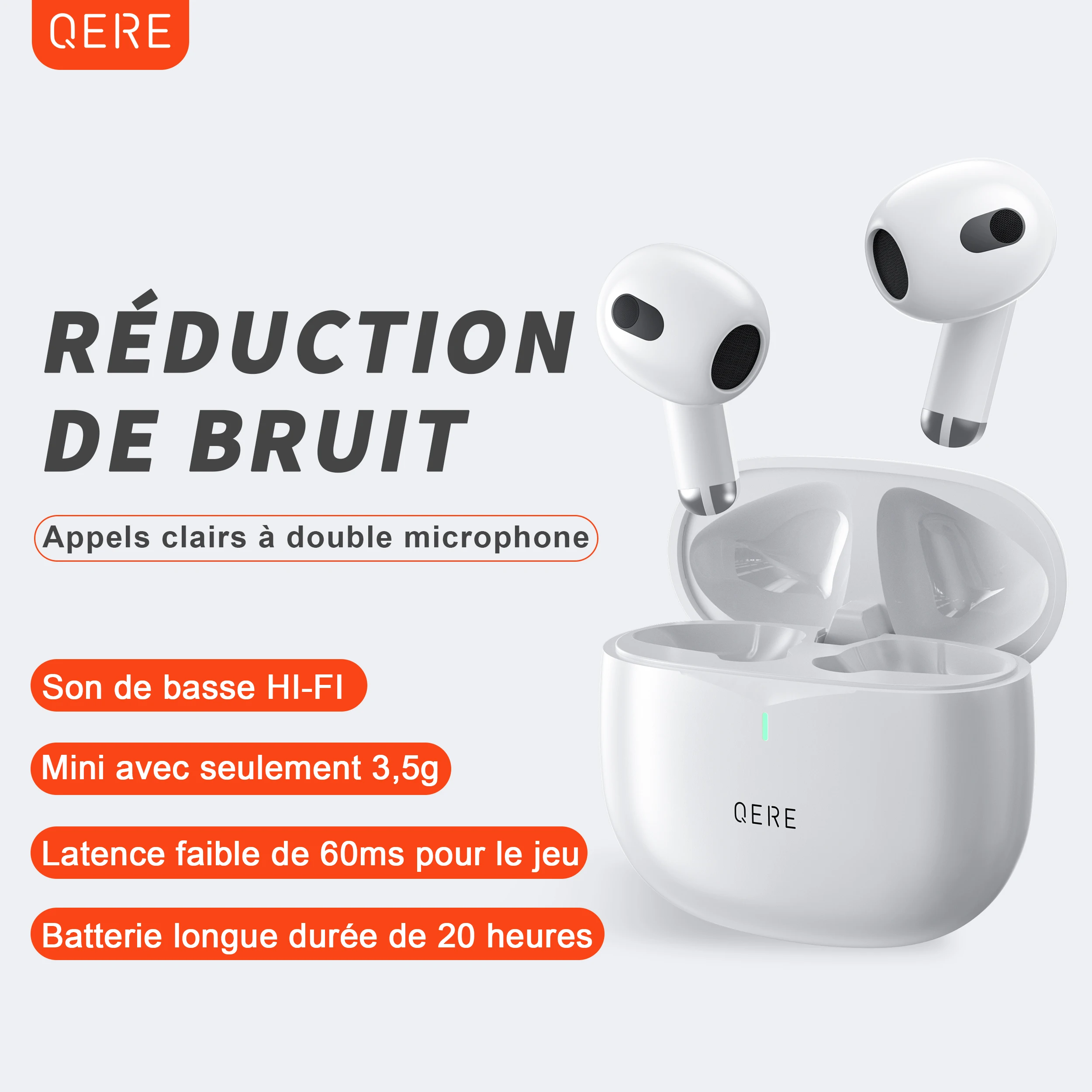 ecouteur bluetooth sans fil, QERE E28, TWS Bluetooth 5.3, microphone HD, écouteurs HIFI, pilote 13mm, écouteurs de jeu, nouveau