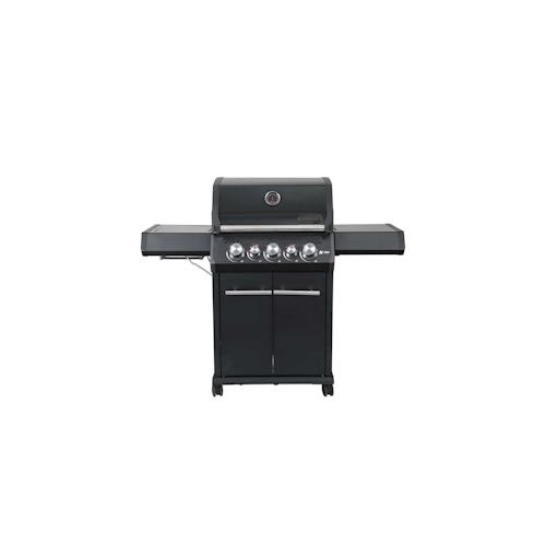 SANTOS Gasgrill S-318 Blackline mit 3 Hauptbrenner, Infrarotseitenbrenner & Heckbrenner | inkl. Drehspieß, Rostheber & Silikonablage | Schwarz