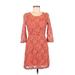 Signature 8 Casual Dress - Mini Scoop Neck 3/4 sleeves: Orange Print Dresses - Women's Size Medium