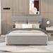 Grey Velvet Upholstered Platform Bed with Adjustable Headrest Headboard and Storage Footboard