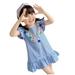 HAPIMO Girls s Mini Dress Toddler Baby Stripe Lovely Flying Sleeve Relaxed Comfy Round Neck Ruffle Hem Cute Holiday Princess Dress Blue 130