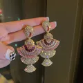 Fyuan Vintage Barock Stil geometrische Tropfen Ohrringe Frauen rosa Zirkon Kristall Sektor baumeln