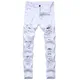 Männer Weiße Jeans Mode Hip Hop Zerrissene Dünne Männer Denim Hose Slim Fit Stretch Distressed Zip